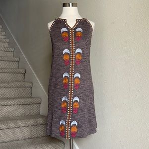 THML Sz S Brown sleeveless sweater dress with floral embroidery